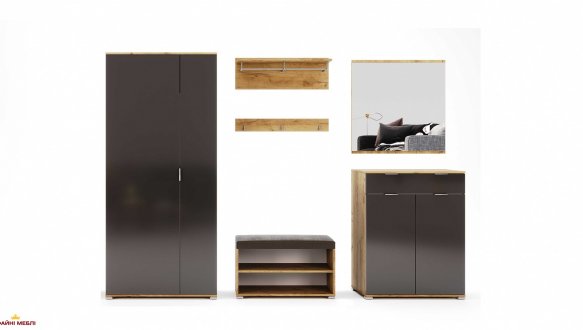 Модульная прихожая Миромарк Луна Дуб крафт / Мат лава 4