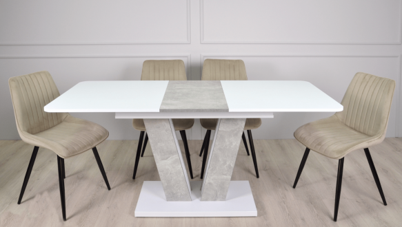 Стіл Torino White / Торіно Аляска Інтарсіо Біла аляска РЕ/Індастріал Розкладний 140/180 см