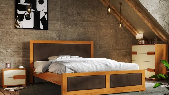 Ліжко дерев'яне з м'якою вставкою ArborDrev Тренд Сосна / Бук 6