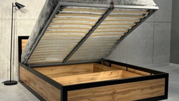 Кровать LOFT 160×200 + подъёмный механизм Дуб Сонома / Чёрный мат MebliRoMax 0