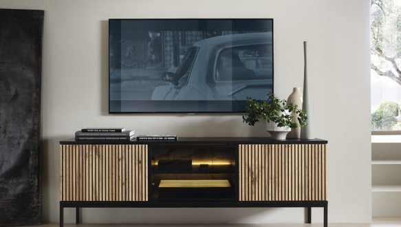 Тумба под ТВ Сенто/Sento RTV154 Чёрный/дуб вотан Perfect Home Ширина 153 см