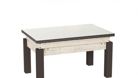 Стол-трансформер B-Fly Glass Дуб Экспрессив песочный/Венге ноги/Белое стекло 1