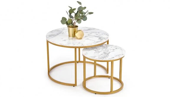 Стол журнальный Paola белый мармур/золотой