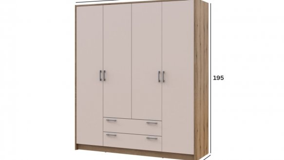 Шкаф Doros Ронди 4-дверный с ящиками 160 см Дуб Артизан / Кашемир 2