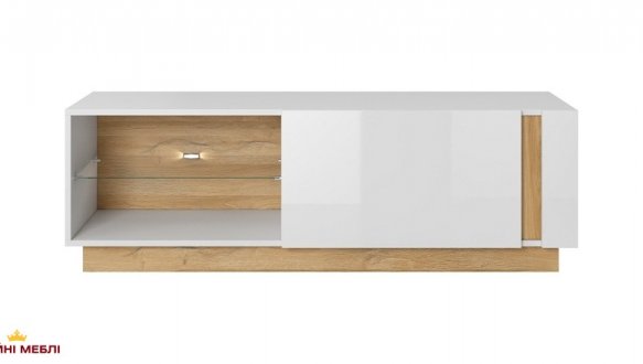 Тумба під ТВ Arco/Арко RTV138 2D Білий/Білий глянець/Дуб грандсон Perfect Home Ширина 138 см 2
