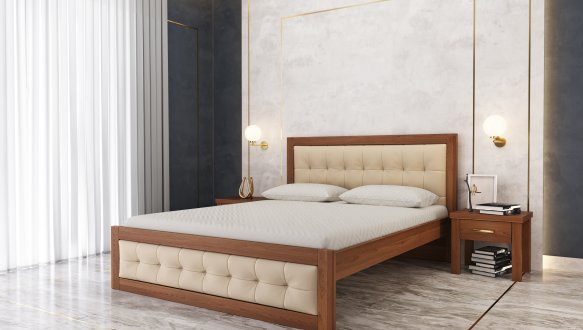 Кровать деревянная с мягкой вставкой Лев Мадрид Плюс массив Бук