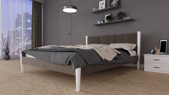 Ліжко двоспальне дерев'яне з м'якою вставкою ЧДК Сеул масив Вільха 