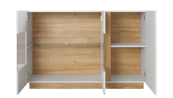 Комод з вітриною Арко / Arco 3D2W/138 Білий/Білий глянець/Дуб грандсон 0