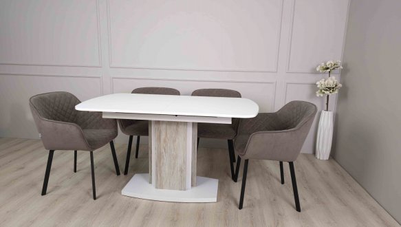 Стіл Fenix/Фенікс Інтарсіо Атрвуд Темний/Білий Діамант Розкладний 140/180 см 0