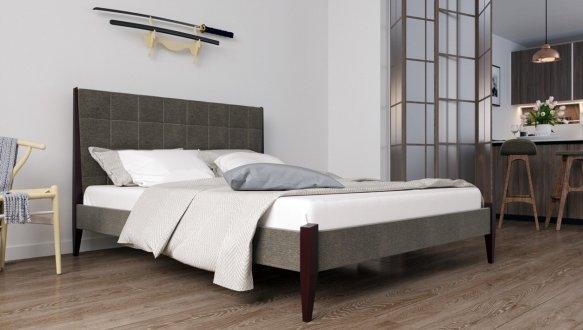 Кровать двуспальная деревянная с мягкими вставками ЧДК Токио Щит Ольха 3