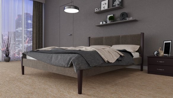 Ліжко двоспальне дерев'яне з м'якою вставкою ЧДК Сеул масив Вільха 3