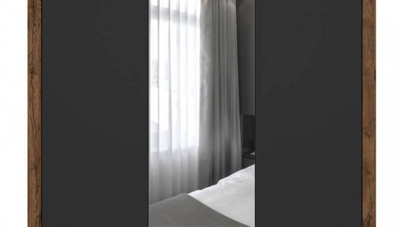 Шкаф с зеркалом SZF2D1M3S BRW Poland Ruso 3 дверный черный 179 см