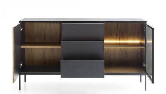 Комод Сенто / Sento KSZ154 с подсветкой чёрный/дуб вотан Perfect Home ширина 153 см. 6