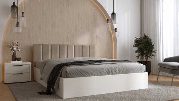 Ліжко дерев'яне DrevKO Верона 2 з підйомним механізмом та нішею для білизни Емаль