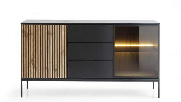 Комод Сенто / Sento KSZ154 с подсветкой чёрный/дуб вотан Perfect Home ширина 153 см. 7