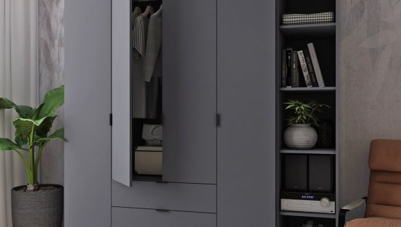 Шкаф Дорос Гелар четырёхдверный с этажеркой Графит 193 см