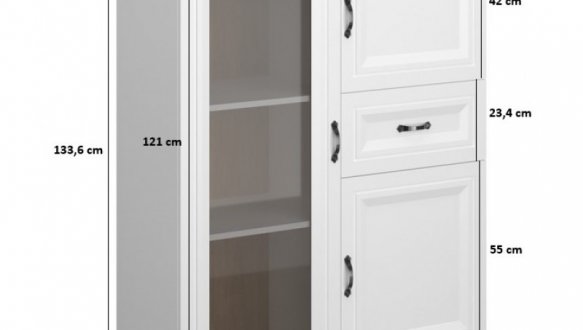 Витрина низкая 2D1W1S белый Riva 0