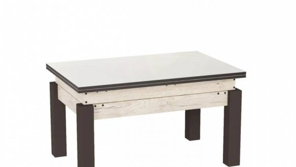 Стол-трансформер B-Fly Glass Art In Head Дуб Экспрессив песочный/Венге ноги/Белое стекло 4