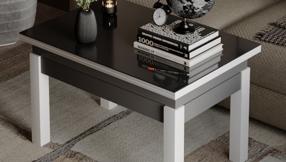 Стол-трансформер B-Fly Glass Графит/Белые ноги/Графитовое стекло