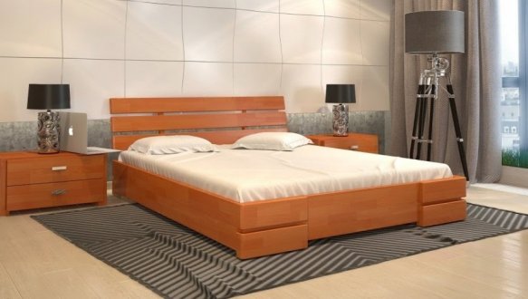 Кровать деревянная ArborDrev Дали Люкс с подьемным механизмом и нишей для белья Сосна / Бук