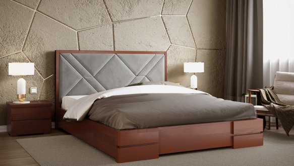 Кровать деревянная с мягкой вставкой ArborDrev Лоренс с подьемным механизмом и нишей для белья Сосна / Бук 1