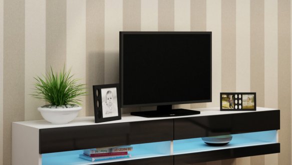 Тумба под ТВ Vigo / Виго RTV180 Белый мат/Чёрный глянец Cama Ширина 180 см