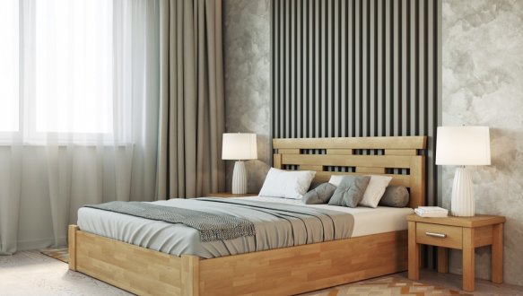 Кровать деревянная Лев Зевс с подьемным механизмом и нишей для белья массив Бук 0