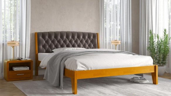 Кровать деревянная с мягкой вставкой ArborDrev Алекс Сосна / Бук 6