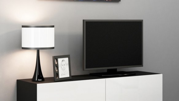 Тумба під ТВ Vigo/Віго RTV140 Чорний мат/Білий глянець Cama Ширина 140 см