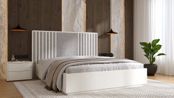 Кровать деревянная DrevKO Арина 2 с подьемным механизмом и нишей для белья Эмаль