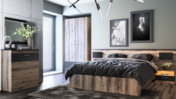 Спальня Jagger/Джаггер Mebelbos №1 с шкафом 3D2S и тумбами