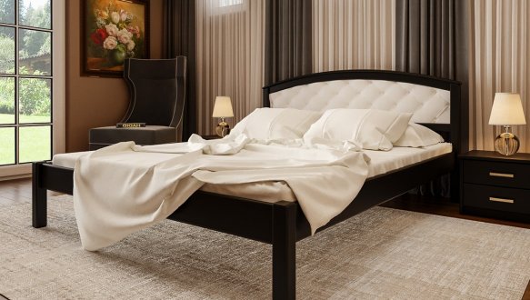 Кровать двуспальная деревянная с мягкой вставкой ЧДК Британия массив Ольха 0