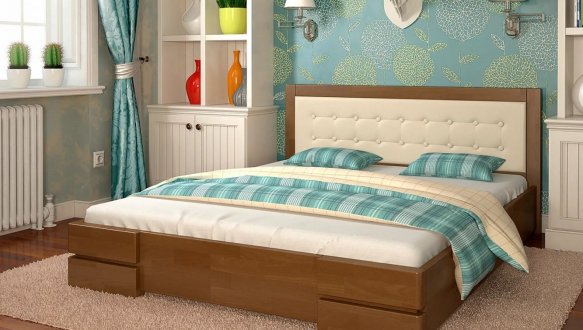 Ліжко двоспальне дерев'яне ArborDrev масив Сосна / Бук Регіна 7