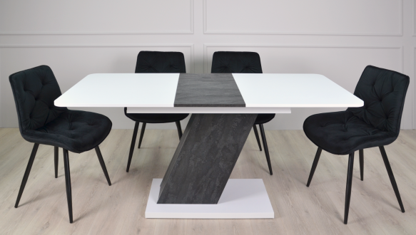 Стол обеденный Rio Белая Интарсио Аляска РЭ / Угольный камень Раскладной 140/180 см 0