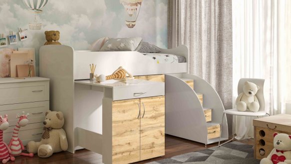 Ліжко кімната зі столом №5 Viorina deko Корпус Дуб Тахо 6