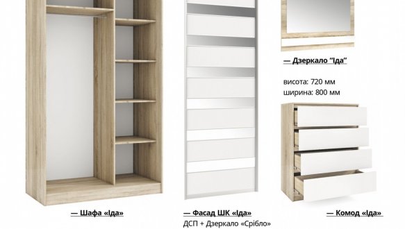 Модульная спальня Ida/Ида Киевский стандарт Сосна Натти/Антрацит 0