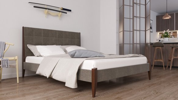 Кровать двуспальная деревянная с мягкими вставками ЧДК Токио Щит Ольха 2