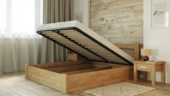 Ліжко дерев'яне Лев Соня з підйомним механізмом і нішею для білизни масив Бук 7