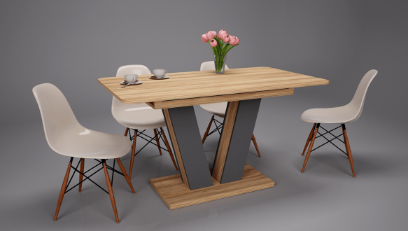 Стіл Torino Wood/Торіно Вуд Інтарсіо Блеквуд Ячмінний/Графіт Розкладний 140/180 см 5