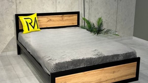 Ліжко LOFT 140х200 Дуб Сонома / Чорний мат MebliRoMax