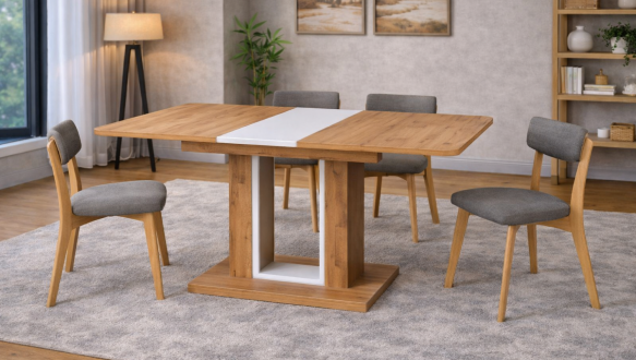 Стол обеденный Titan Интарсио Белая Аляска/Дуб Тахо Раскладной 140/180 см 0