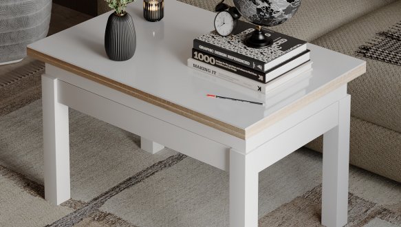 Стол-трансформер B-Fly Glass Дуб сонома/Белые ноги/Белое стекло