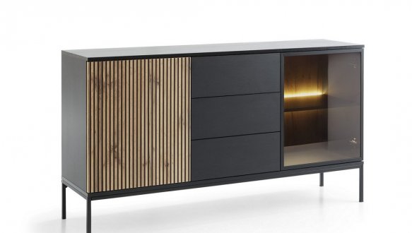 Комод Сенто / Sento KSZ154 с подсветкой чёрный/дуб вотан Perfect Home ширина 153 см. 5