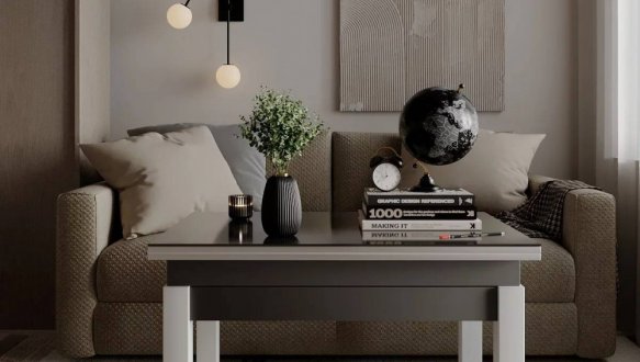 Стол-трансформер B-Fly Glass Art In Head Графит/Белые ноги/Графитовое стекло 5