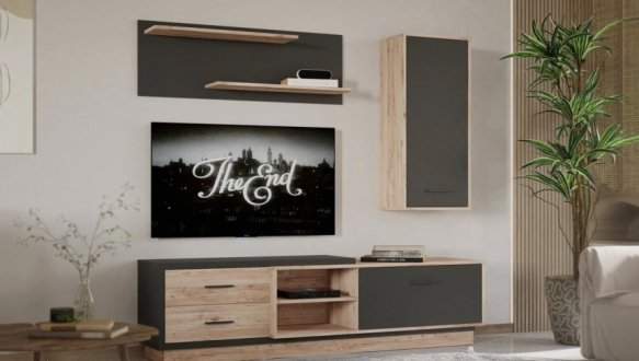 Стенка Ремо Дуб сан-ремо светлый / Антрацит 0