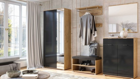 Модульная прихожая Миромарк Луна Дуб крафт / Мат лава 1