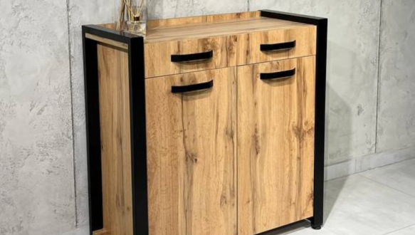 Тумба LOFT 2ш2д Дуб Сонома / Чёрный мат MebliRoMax