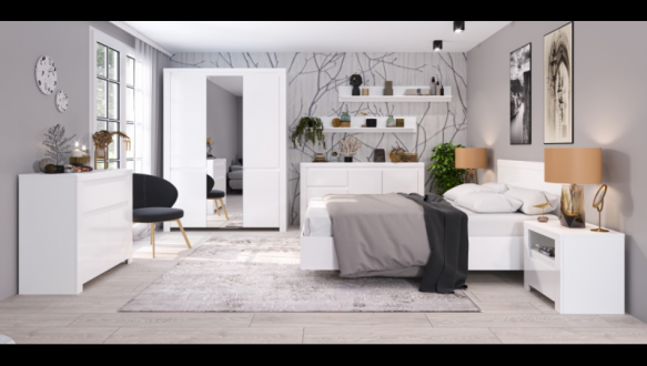 Шафка з дзеркалом Мебельбос 5d [F] 3 дверна білий глянець Lingo 151 см 2