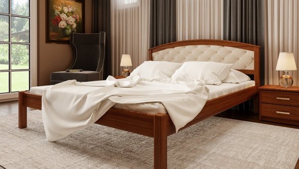 Кровать двуспальная деревянная с мягкой вставкой ЧДК Британия массив Ольха 4