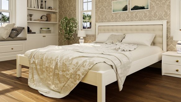 Кровать двуспальная деревянная с мягкой вставкой ЧДК Модерн массив Ольха 2